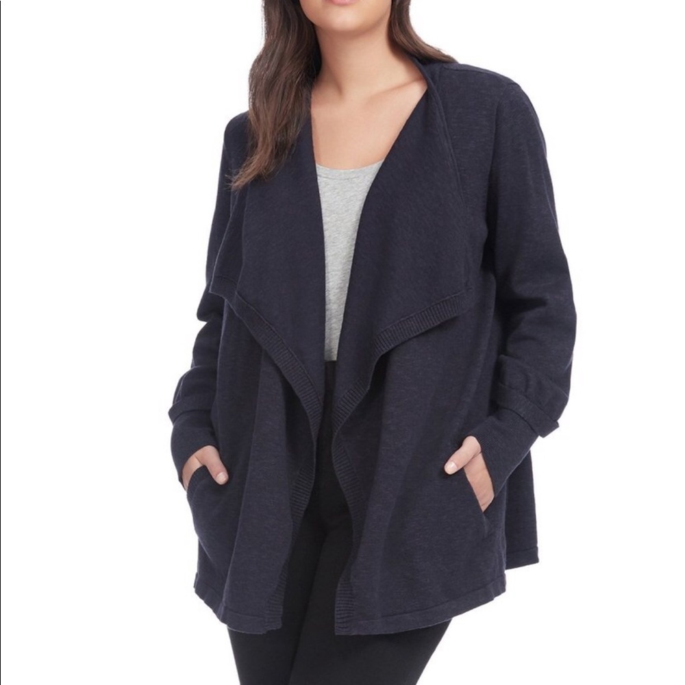Navy Blue Cardigan Sweater with Buckle Detail - Picture 2 of 7